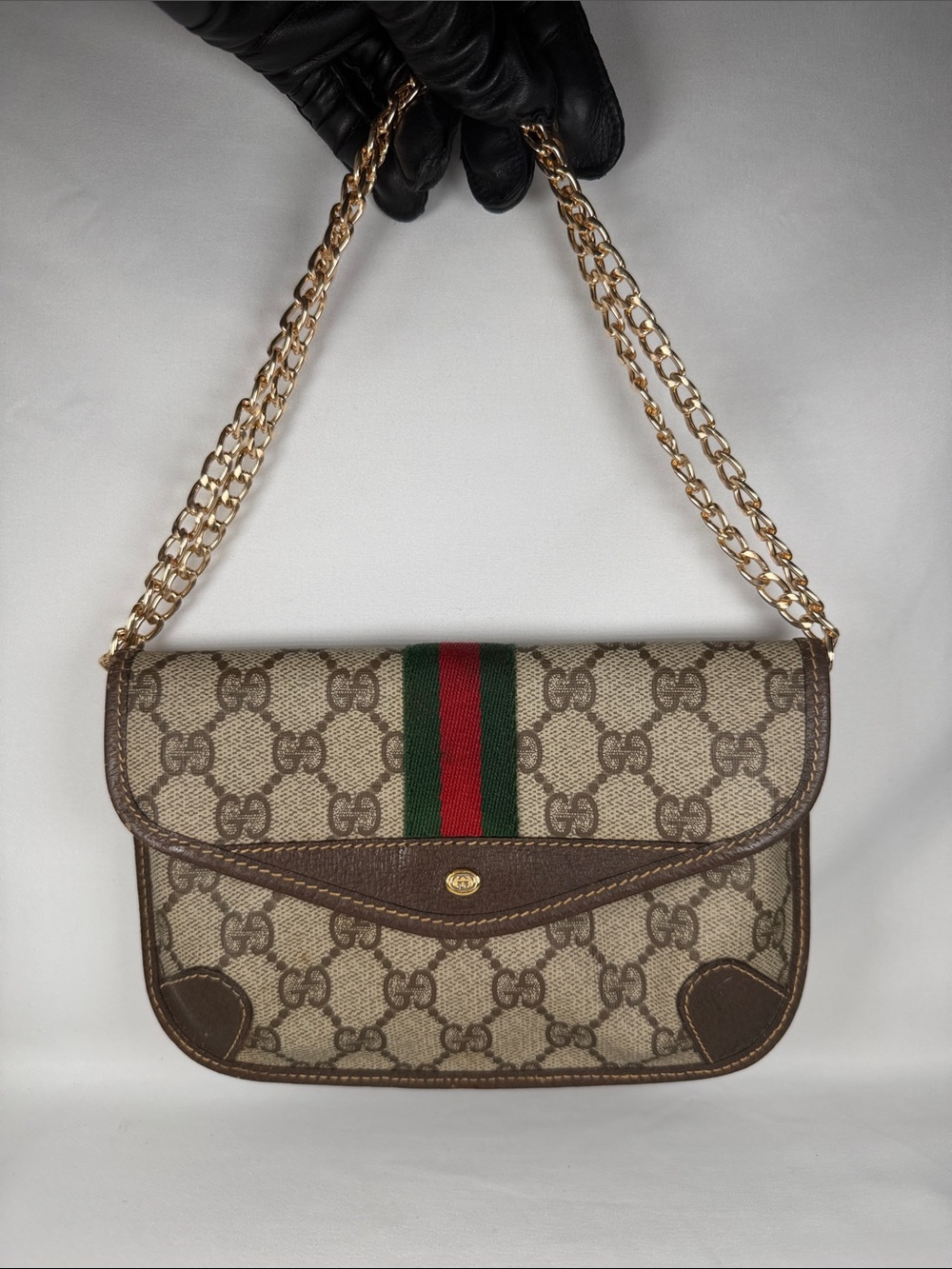 Authentic Gucci GG Canvas Pouch with chain